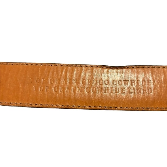 Brown Croc Alligator Grain Cowhide Leather Belt Bold Brass Buckle 36-40" Waist - Picture 5 of 12